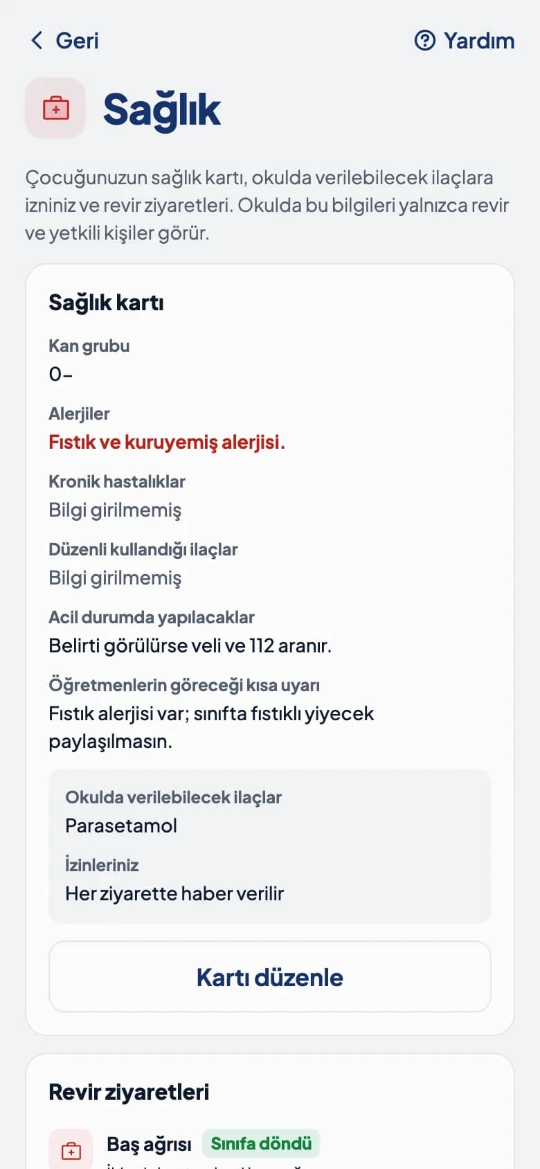 Revirde bir öğrenci