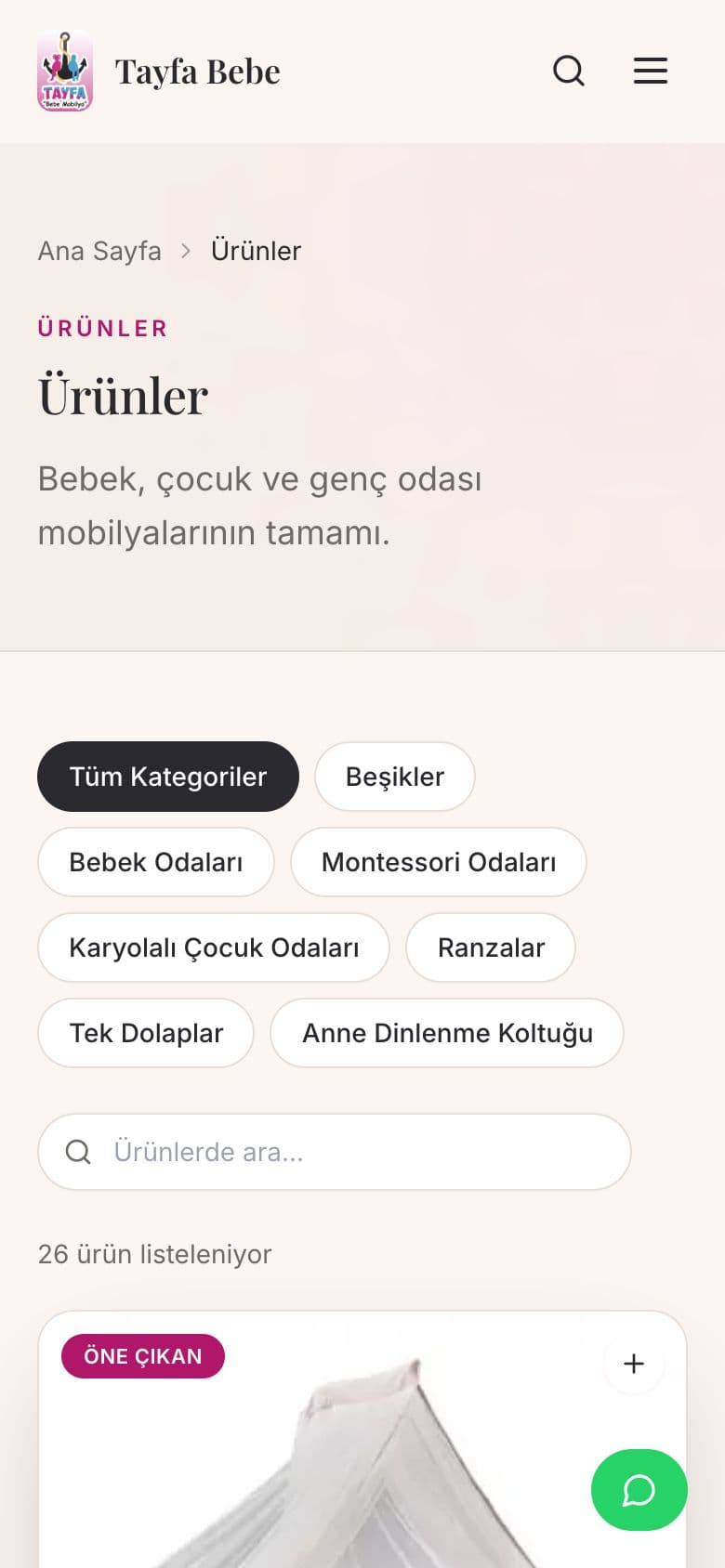 Tayfa Bebe mobil: Ürünler